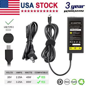 OEM Lenovo 65W USB-C Type-C Laptop Charger AC Adapter ADLX65YLC3A GX20P92530 NEW - Picture 1 of 12