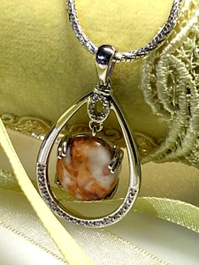 Vintage Sterling Silver Pendant Necklace 925 Sunstone 15.55g - Picture 1 of 9