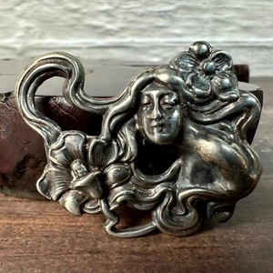Vintage Art Nouveau Lady Metal Charm Silver Tone Woman Embellishment Jewelry - Picture 1 of 7