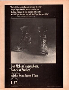 DE COLECCIÓN 1975 DON MCLEAN'S SIN HOGAR HERMANO ÁLBUM LANZAMIENTO ANUNCIO IMPRESO - Imagen 1 de 1