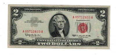 ** 1963 $2 TWO DOLLARS RED SEAL NOTE/PRICE FOR EACH NOTE. ** - Image 1 of 2