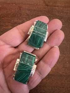Native American Navajo Green Malachite Inlay Watch Tips Large Stunning # G - Picture 1 of 9