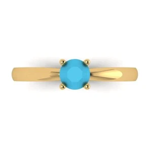 Ring 0,50 ct Rundschliff Türkis Stein Hochzeit Braut Versprechen 14 Karat Gelbgold - Bild 1 von 11