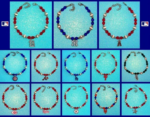 ANKLET Bracelet NEW Premium Ceramic Glass Beads 9" - 11 " MLB Charm CHOOSE TEAM Cover
