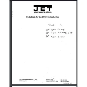 Jet 3PGH, 1440 Lathes Wiring Parts List Manual 72 pages Comb bound gloss cover - Picture 1 of 1