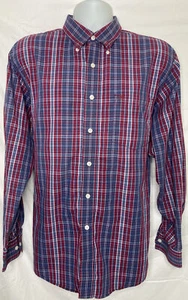 Izod Button Down Shirt Large Easy Care Gray Red Plaid Long Sleeve - Picture 1 of 9