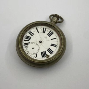 BIG 59MM OMEGA RAILROAD NICKEL CASE POCKET WATCH ROMAN DIAL FOR REPAIR PARTS - Picture 1 of 8