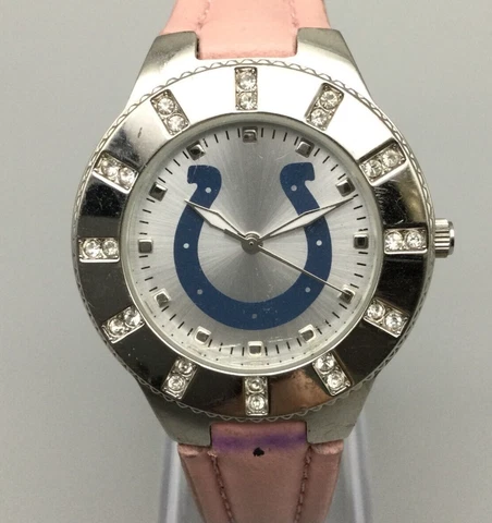 Indianapolis Colts Watch Women Game Time NFL Silver Tone Pave Bezel New Battery Cover