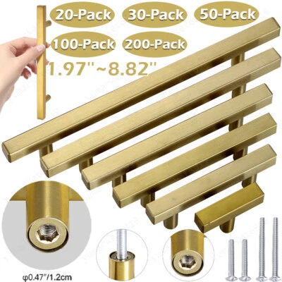 Gold Square Cabinet Handles Kitchen Bar Cupboard Drawer Door Knob Pulls Lot - Image 1 of 4