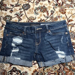 Aeropostale Shorts Woman 000 Midi Distressed Cuffed Denim Blue - Picture 1 of 13