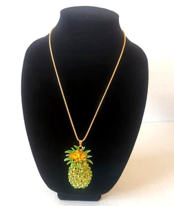 Betsey Johnson Sparkling Crystal Green Pineapple Pendant Necklace New! - Picture 1 of 10