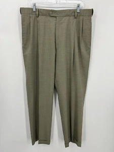 Austin Reed Dress Pants Mens 37x28 Brown Plaid Wool Pleated Cuffed Trousers - Picture 1 of 7