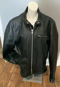 UNIK Mens Black Heavy Leather Motorcycle Jacket Size 42Tall - Picture 1 of 9