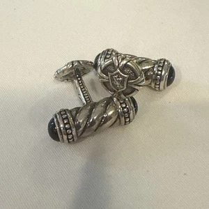 SCOTT KAY AUSGEFALLENE KORBWELLE STERLINGSILBER MANSCHETTENKNÖPFE mit Onyx schwarzem Stein - Bild 1 von 6