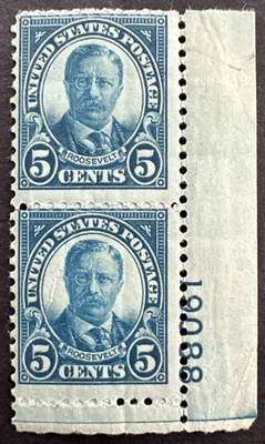 US 1927 Sc# 637 Plate # Pair MNH Theodore Roosevelt 5c - Image 1 of 2