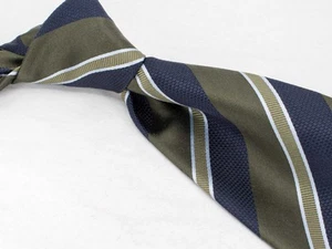 NWOT Italo Ferretti Silk Tie Dark Green Navy Stripes Men's Luxury Necktie Italy - Picture 1 of 5