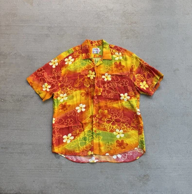 Vintage Jams World Shirt Mens Medium Red Hawaiian Rayon Button Up Floral - Image 1 of 4