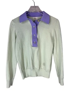 Tory Sport Sweater Womens Small Mint Green Purple Merino Wool Polo Pullover Top - Picture 1 of 13