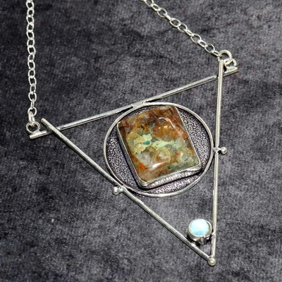 Precioso collar de piedras preciosas de crisocola larimar enchapado en plata 925 tamaño 16" MJ Foto 1 de 3