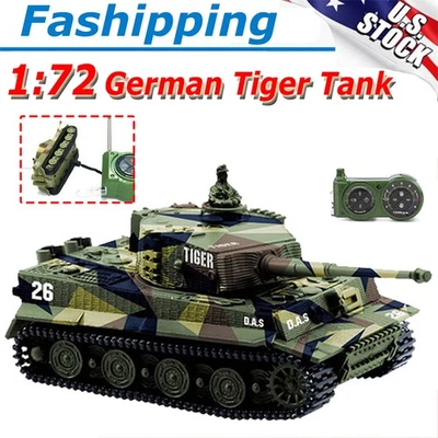 1:72 German Tiger Mini RC Tank Panzer Remote Control W/ Rotating Turret Sound US - Image 1 of 4