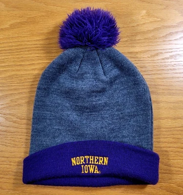 Northern Iowa Panthers Knit Hat Stocking Cap Mens Gray Purple Adult UNI Nike Pom - Image 1 of 3