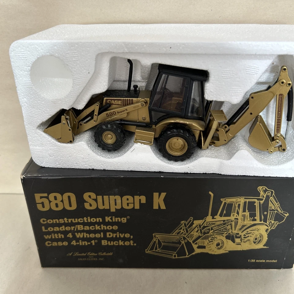 RARE Conrad Case 580 Super K Backhoe Loader 1:35 Gold NIB Made In Germany 1992 - Image 1 of 4