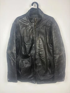 Mens Vintage Black Leather Jeff Banks Biker Jacket - Large - Picture 1 of 10