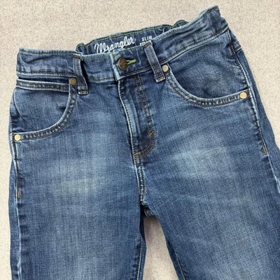 Pantalones de mezclilla Wrangler retro ajustados rectos para niños talla 12 azul regular cintura ajustable Foto 1 de 4