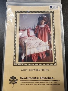 SENTIMENTAL STITCHES 18" DOLL NIGHTGOWN & BEDDING "REDWORK NIGHTS" #40207 NEW - Picture 1 of 5