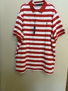 Polo Ralph Lauren Men’s SZ 2XL Orange / White Striped Polo Shirt NWT 100% Cotton - Picture 1 of 7