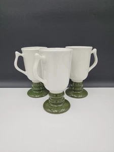 Vintage Hall Footed Pedestal Irish Coffee Mugs #1273 USA Green & White Set Of 3 - Picture 1 of 11
