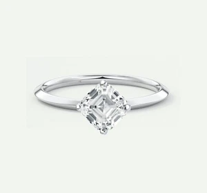 IGI E/VVS 1 Ct Turned Asscher Cut Lab Created Grown Diamond 18K White Gold Ring - Picture 1 of 2