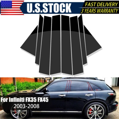 US Polished Black Window Pillar Posts Door Trim For Infiniti FX35 FX45 2003-2008 - Imagem 1 de 4