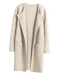 Women's Open Front Knit Lightweight Cardigan Casual Long Coatigan Small Beige - Picture 1 of 7