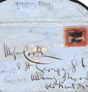 GB Cover Middlesex *Hampton Wick* Pen Cancellation London Cross-Post c1855 G66 - Picture 1 of 6