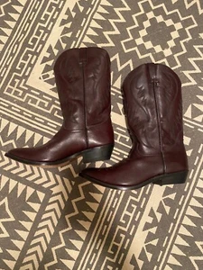 Men’s Vintage Cowboy Mid Calf Boots Express Rider Dark Red Leather 12M Mexico - Picture 1 of 8