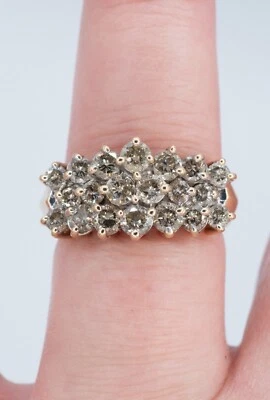 14KT Yellow Gold 1.93 CTTW Natural Champagne Diamond Cluster Staircase Ring GIA - Image 1 of 4