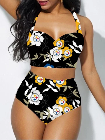 Pittsburgh Steelers High Waist Bikini Set Lady Swimsuit Swimwear Bathing Wear Cover