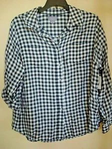Ladies Plus Blouse Navy Check Size 1X NWT - Picture 1 of 2