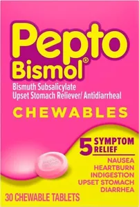 Pepto Bismol 30 Chewable Tablets, Nausea, Heartburn, Indigestion, Upset Stomach - Picture 1 of 5