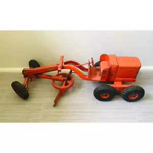 Vintage 50s Doepke Adams Pressed Steel Diesel Motor Grader Orange Model Toys - Picture 1 of 10
