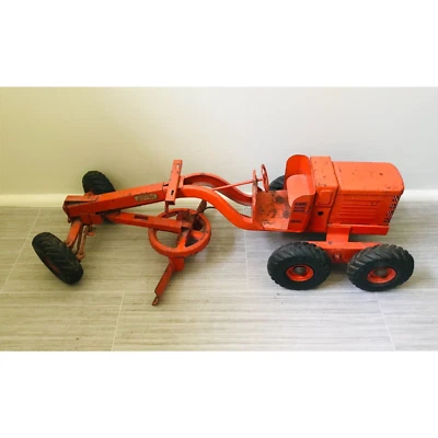 50s Vintage Doepke Adams Diesel Motor Grader Pressed Steel Orange Model Toys - Image 1 of 4