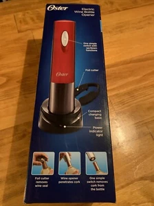 NEW - Oster Electric Wine Opener Red Cordless Rechargeable W/Foil Cutter WOW - Picture 1 of 3