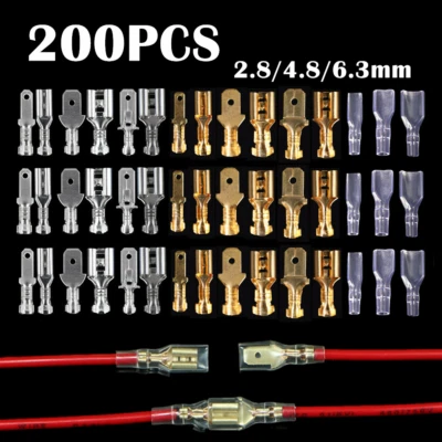 200x 2.8/4.8/6.3 Crimp Terminals Spade Connectors Male Female Wire Insulated Kit - Image 1 of 4