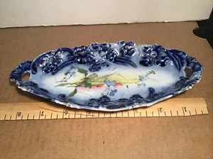 Vintage Flow Blue Relish Dish Tray Prussia - Picture 1 of 9