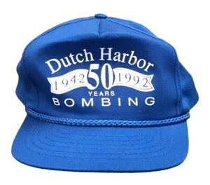 NOS Dutch Harbor Bombing 50th Anniversary Cap Hat Blue Snapback Rope 1992 Unworn - Picture 1 of 7