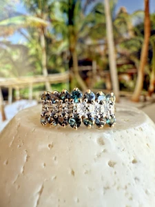 ESTATE 14k Yellow Gold NATURAL Diamond / Blue Stone COCKTAIL Ring - Picture 1 of 6