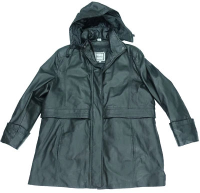 Excelled Collection Leather Jacket Ladies 2XL Black Zip off Hood Zip Out Lining - Image 1 of 4