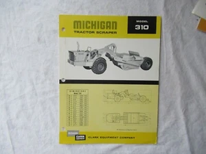 1968 Clark Michigan 310 Tractor Scraper Specification Sheet Sales Brochure - Picture 1 of 2