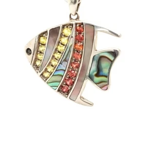 Spadefish 925 multi color Sapphires .44tcw Diamond Abalone necklace 18" NEW - Picture 1 of 3
